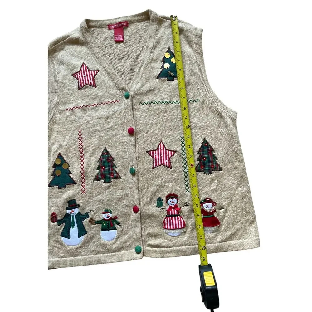Merry and Bright Christmas Sweater Vest Womens/Teen Siz XL Unisex